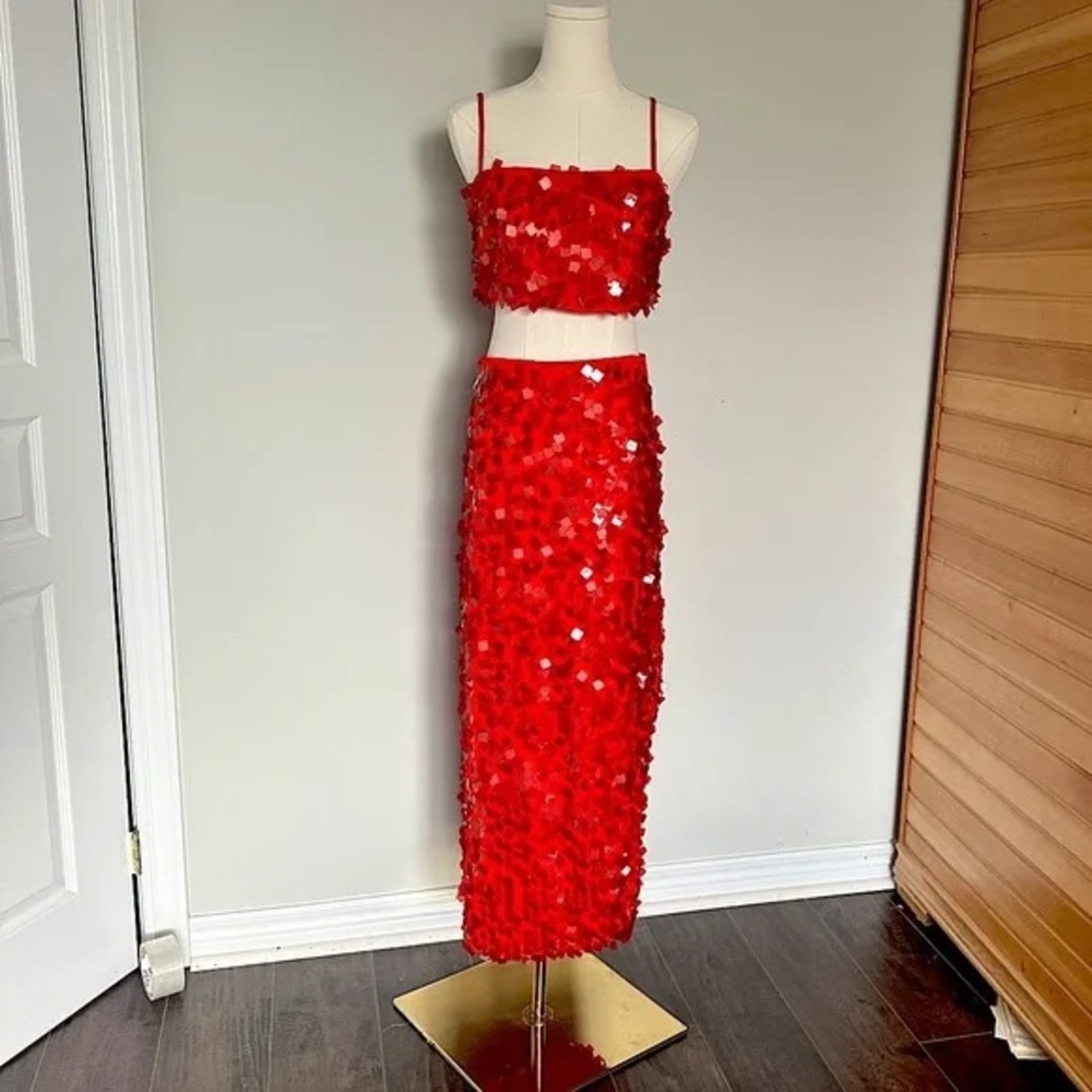House of Harlow 1960 red sequin two piece set